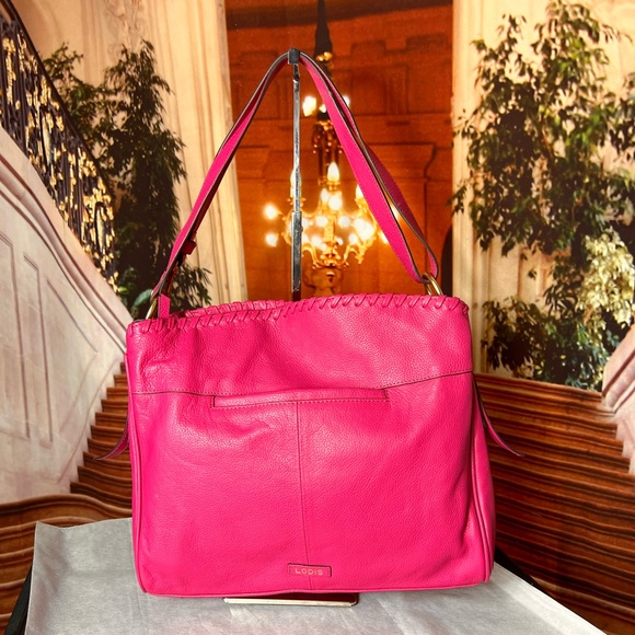 Lodis Handbags - Lodis Fuchsia Pink Leather Shoulder Hobo Bag with Braided Trim, soft supple 💖